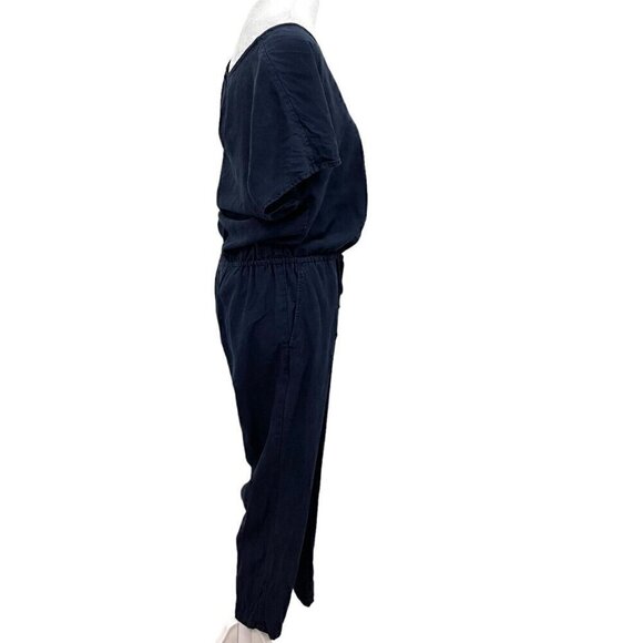 J.Crew Linen Blend V-Neck Relaxed Jumpsuit Playsuit Preppy Navy Blue size Small - Picture 4 of 11